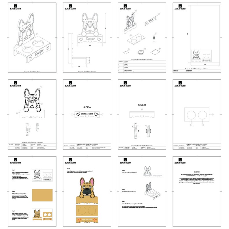 Cnc Woodworking Plan And Cut file - Plywood Or Wood Carved Dog Bowl Holder With Pattern Of A French Bulldog Image 006