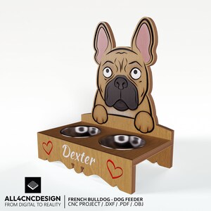 Cnc Woodworking Plan And Cut file - Plywood Or Wood Carved Dog Bowl Holder With Pattern Of A French Bulldog Image 003