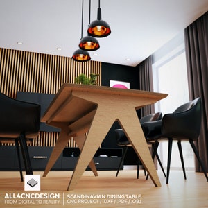 Piani di lavorazione del legno con file di taglio vettoriali per CNC - Tavolo in compensato in stile scandinavo per gli appassionati del fai da te