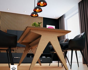 Woodworking Plans With Vector Cut Files For CNC - Plywood Table In Scandinavian Style For DIY Enthusiasts