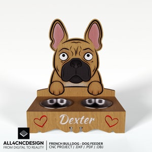 Cnc Woodworking Plan And Cut file - Plywood Or Wood Carved Dog Bowl Holder With Pattern Of A French Bulldog Image 002