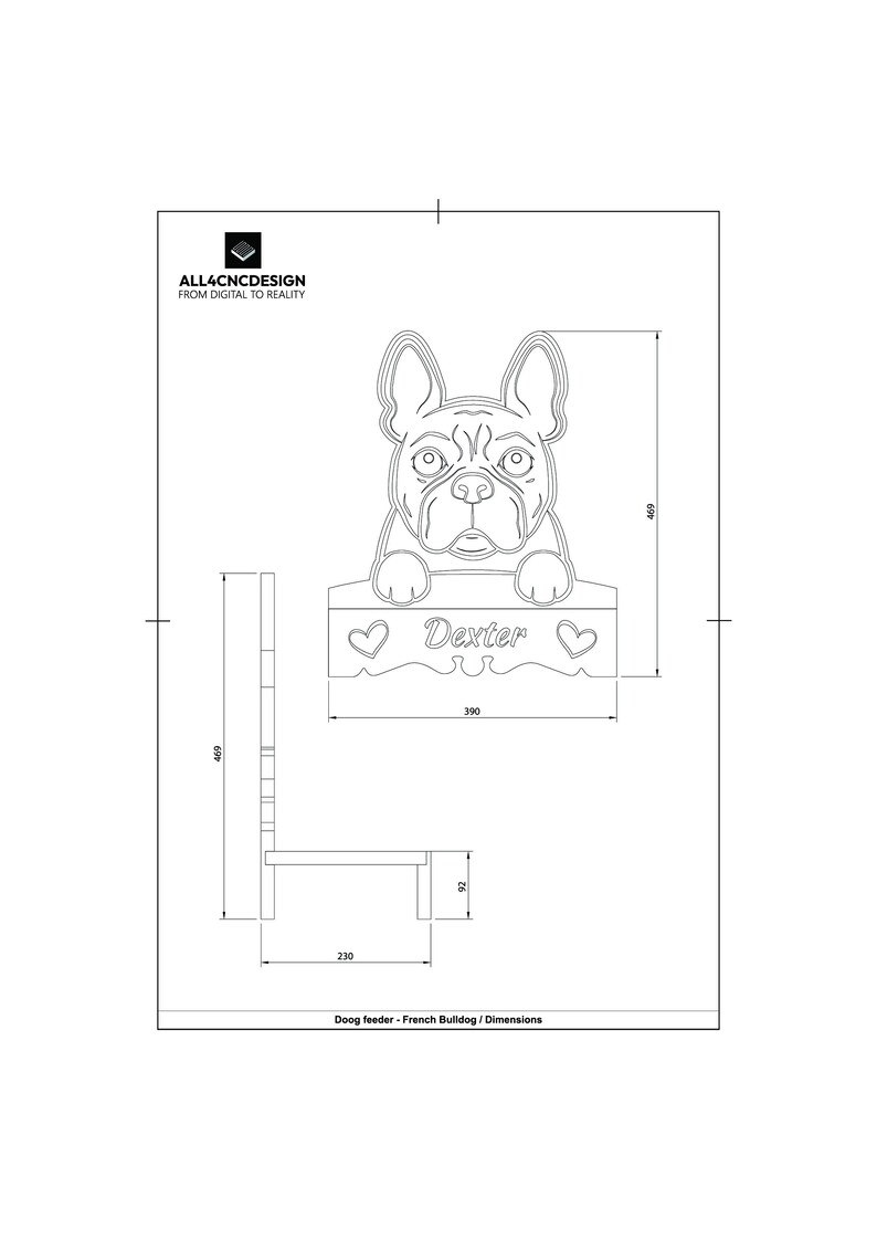 Cnc Woodworking Plan And Cut file - Plywood Or Wood Carved Dog Bowl Holder With Pattern Of A French Bulldog Image 005
