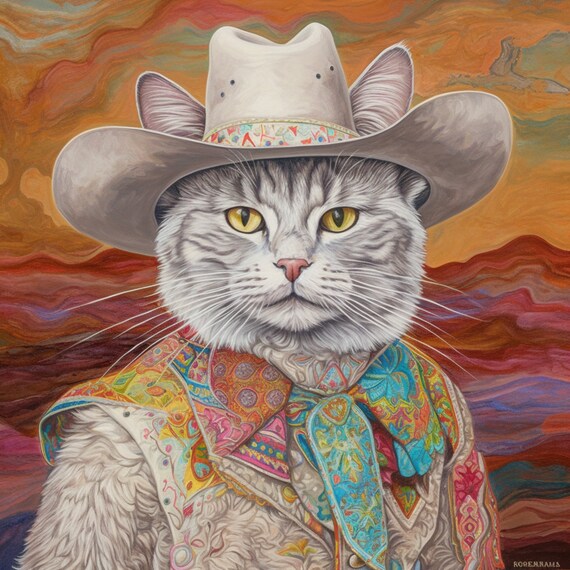 Stampa artistica di gatti cowboy: stravagante decorazione con gatti western - Italia