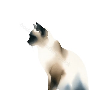 Watercolor Siamese Cat Print - Modern Minimalist Portrait - Neutral Feline Wall Decor - Elegant Contemporary Art