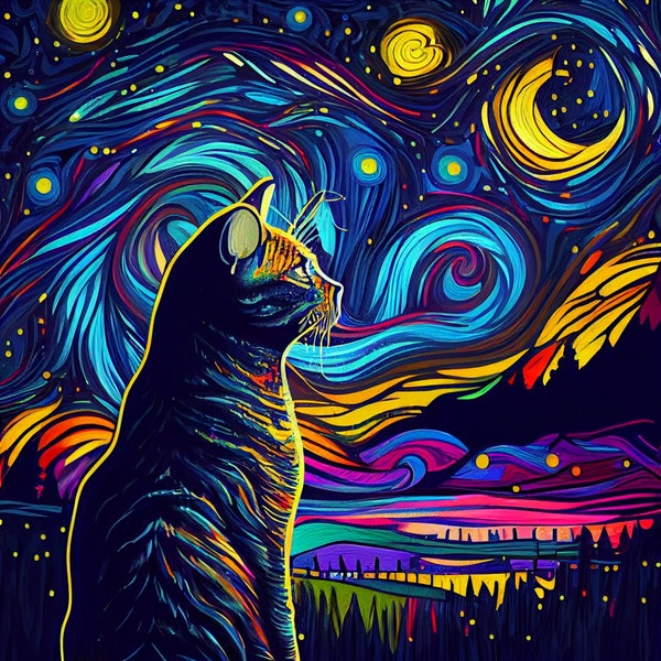 IPhone 12 Mini Gray Tabby Tiger Cat Starry Night Cute Cat Painting Case