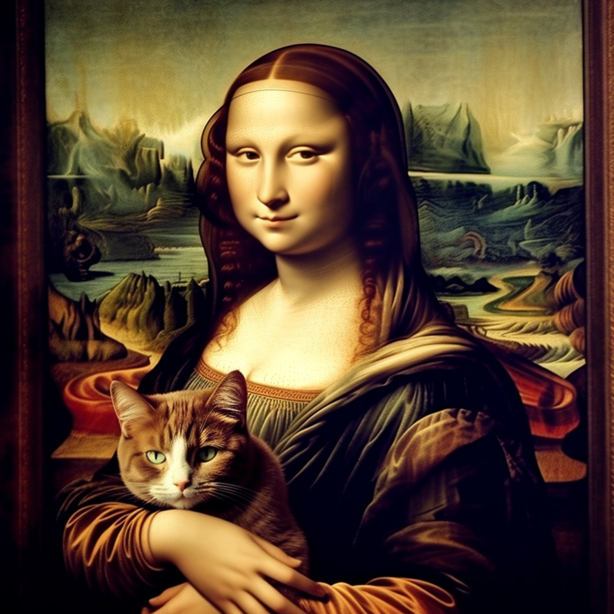 Digital: The Kitty Mona Lisa, Funny Cat Art, Cat Painting, Mona Lisa Cat, Cute Wall Art, Gift For Cat Mom Dad, Funny Wall Art