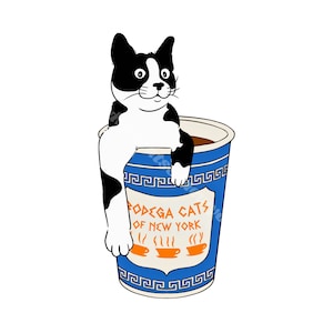 Bodega Cat Art Print, Tuxedo Cat Art,  Coffee Cup Art, NYC Cat Poster, Funny Cat, Cat Print, Cat Art, Gift for Cat Lover