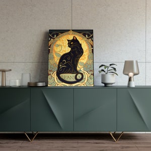 Divine Black Cat With Rose and Sunbeam: Art Nouveau Floral - Etsy