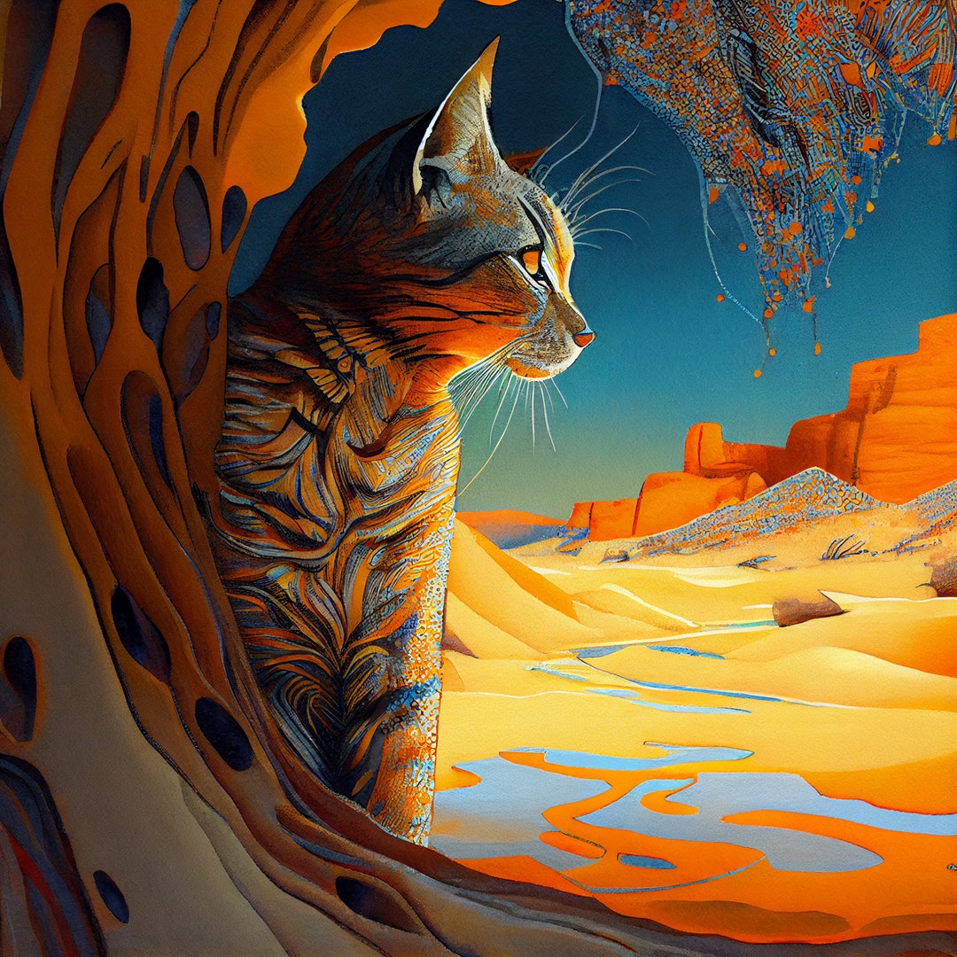 Salvador Dali Inspired Desert Feline: A Surreal Journey Through a ...