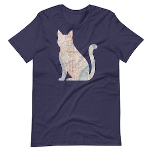 NYC Map Cat Silhouette T-shirt, Urban Cartography Cat Design, New York City Streets T-shirt, NYC Cat, Gift for Cat Lovers, Cat T-shirt