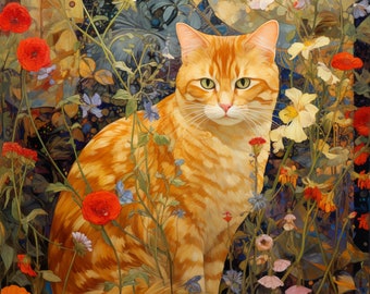 Orange Tabby Cat - Henri Matisse Inspired Cat Art - Home Decor Print - Gift for Cat Lovers