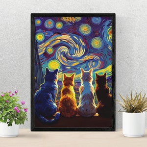 Chat Nuit étoilée Van Gogh Noël Noir Amoureux Des Chats Sweat à Capuche