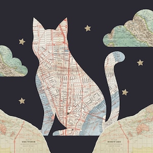 Map of New York City Cat Silhouette - NYC Cat Art - Unique Wall Art for Cat Lovers - Cat Art Gift - NYC Art