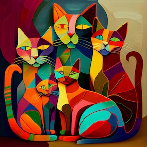 Picasso Cubism Cat Art Print - Perfect Gift for Cat and Art Lovers - Pablo Picasso Inspired Wall Art
