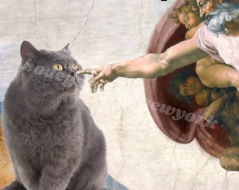 Creation of Adam Cat Art Print – Funny Cat Parody
