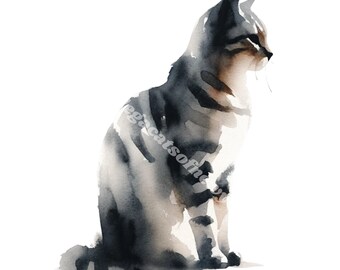 Brown Gray Tabby Cat Art Print of My Watercolor Painting Basket Case ...