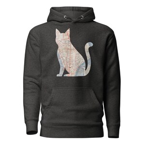 Sweat à capuche silhouette chat carte de New York, conception de chat de cartographie urbaine, sweat à capuche dans les rues de New York, chat de New York, cadeau pour les amoureux des chats, sweat à capuche pour chat