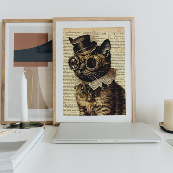 Steampunk Kitten With Hat, Glasses Gift Vintage T Shirt Steampunk Kitten With Hat, Glasses Gift Vintage T Shirt
