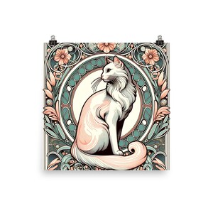 Art Nouveau Inspired Cat Art Print - 20th-century Art Nouveau - Gallery Wall Art - Alphonse Mucha Inspired Active Photos