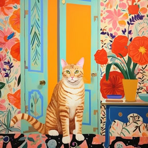 Orange Tabby Cat - Henri Matisse Inspired Cat Art - Home Decor Print - Gift for Cat Lovers