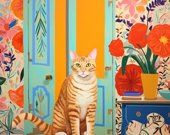 Orange Tabby Cat - Henri Matisse Inspired Cat Art - Home Decor Print - Gift for Cat Lovers