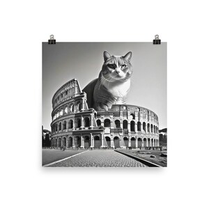 Giant House Cat in Rome Black & White Photo - Wall Art Featuring Funny