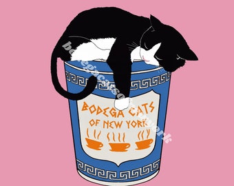 Bodega Cat Art Print, Funny Cat Art,  Coffee Cup Art, NYC Cat Poster, Funny Cat, Cat Print, Cat Art, Gift for Cat Lover