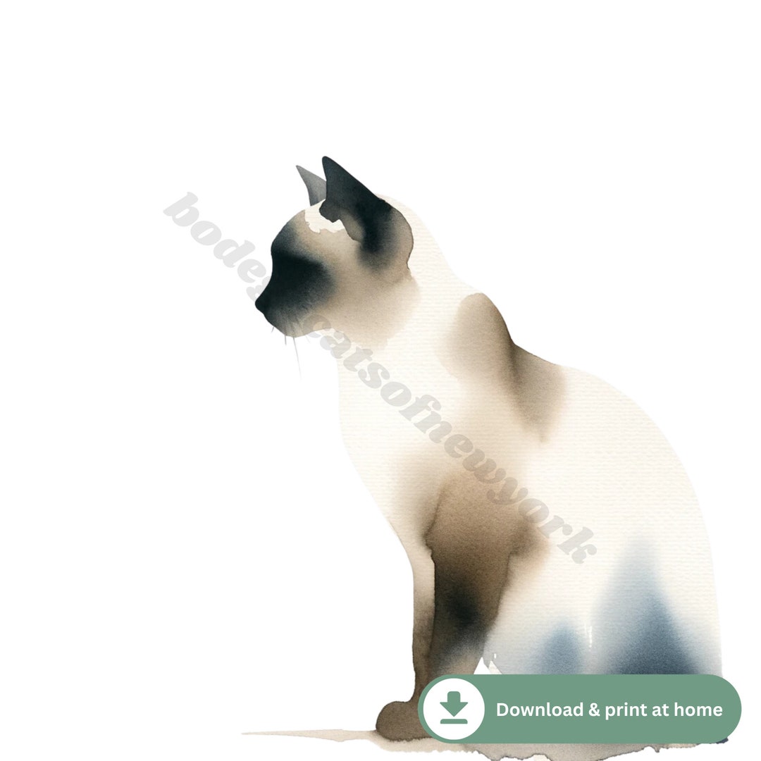 DIGITAL DOWNLOAD | Watercolor Siamese Cat Print - Modern Minimalist ...