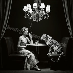 Vintage leopardmönster | Digital nedladdning av väggkonst | Dekor för stora katter i mitten av århundradet