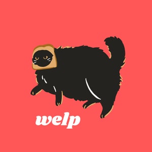 Black Cat Bread Head - Quirky & Humorous Wall Art Illustration on Vibrant Red Background - Unconventional Home Decor