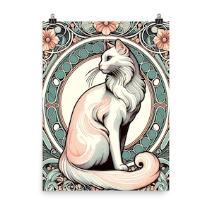 Art Nouveau Inspired Cat Art Print - 20th-century Art Nouveau - Gallery Wall Art - Alphonse Mucha Inspired Active Photos