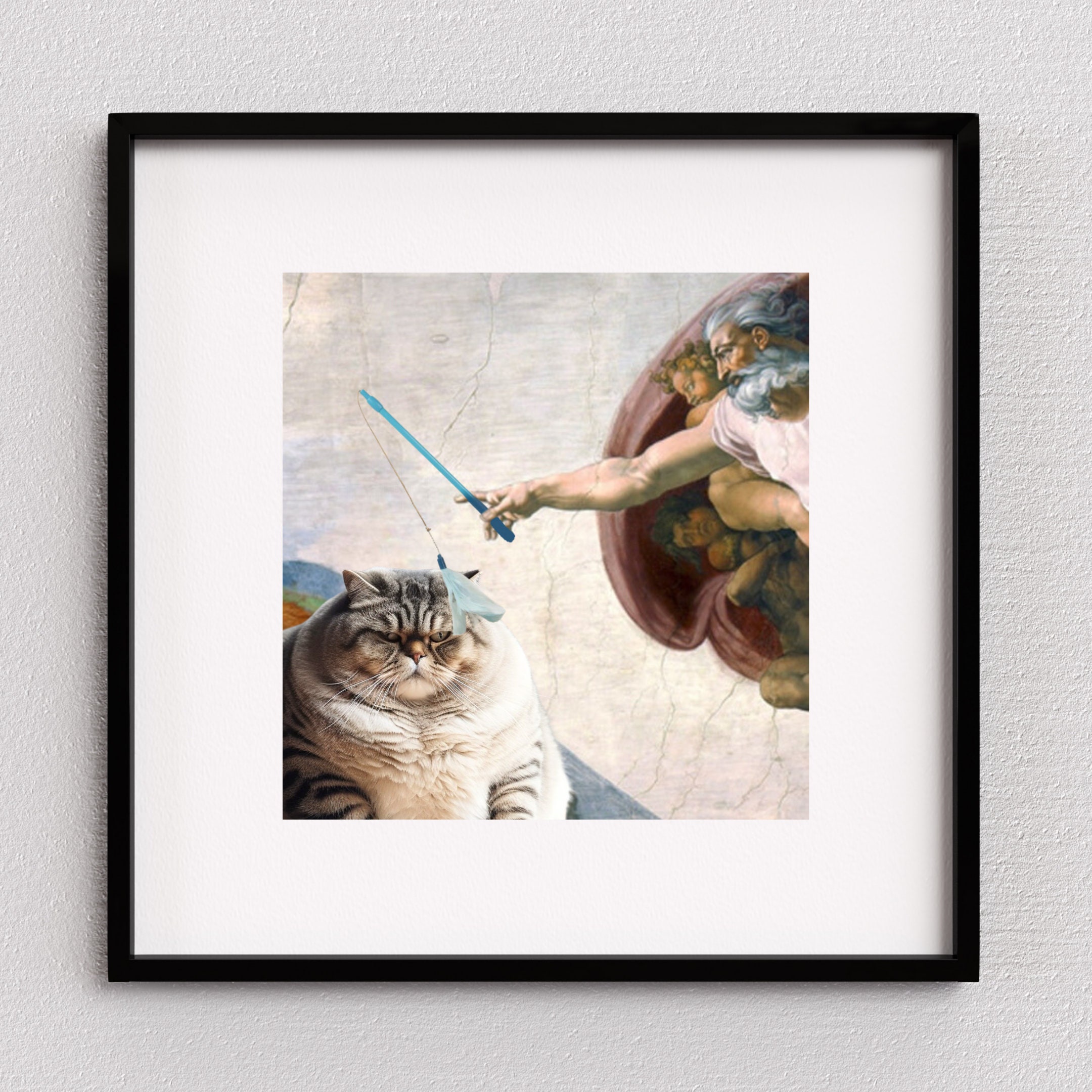 アダムの創造の猫のパロディ - 面白い猫のアートプリント - 猫のアート
