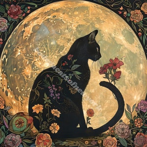 Cat and Moon, Art Nouveau, Alphonse Mucha Cat Wall Art, Wall Poster for Office, Home Cat Decor, Gift for Cat Lover, Cat Mom/Dad Present