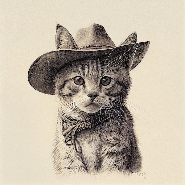 Cat Cowboy Print - Etsy