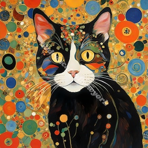 Gustav Klimt Garden Style Cat Print - Klimt Flowers Cat Poster - Funny Black Cat Art - Floral Print - Funny Cat Gift - Home Decor Poster