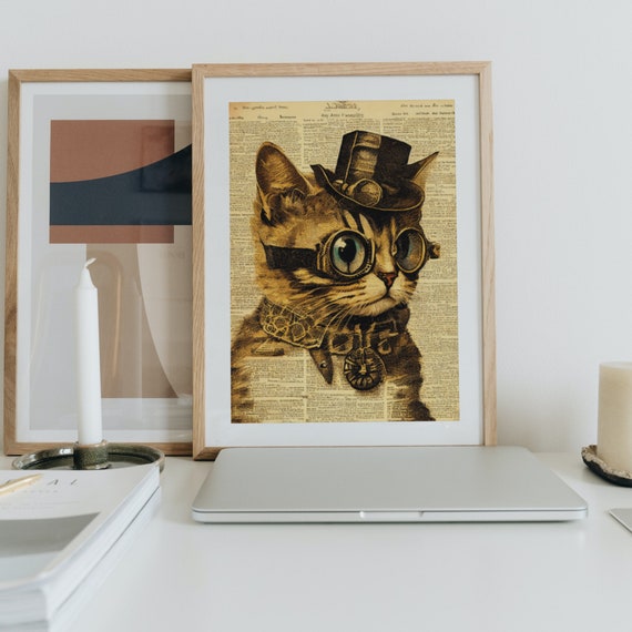 Steampunk Kitten With Hat, Glasses Gift Vintage T Shirt Steampunk Kitten With Hat, Glasses Gift Vintage T Shirt