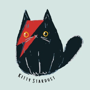 Kitty Stardust Cat - David Bowie Cat - Funny Cat Art - Cat Art Gift - Ziggy Stardust