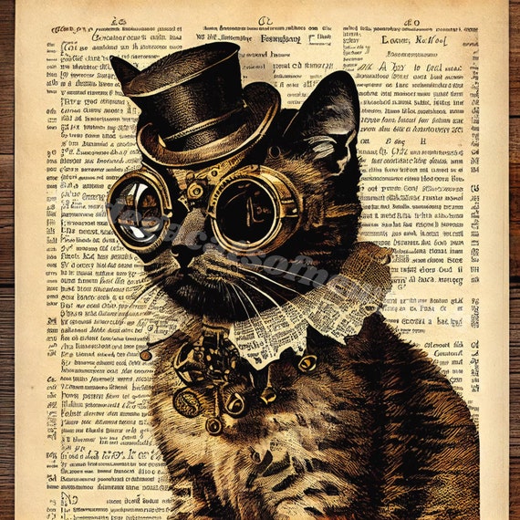 Steampunk Kitten With Hat, Glasses Gift Vintage T Shirt Steampunk Kitten With Hat, Glasses Gift Vintage T Shirt