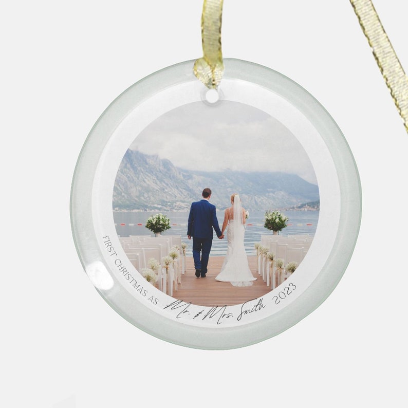 Personalized First Christmas Married Ornament: Custom Photo Glass Ornament image 2