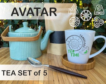 Avatar Tea Set of 5, Avatar Inspired Red Spice Tea, Black Tea with Lavender, Green Tea with Rosebuds, ATLA Tea