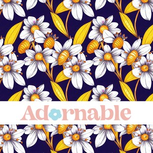 Spring Bumblebee Floral Pattern, Honey Bee Flower Background, Seamless Pattern, Repeat Pattern, Pattern File, Digital Paper, Printable