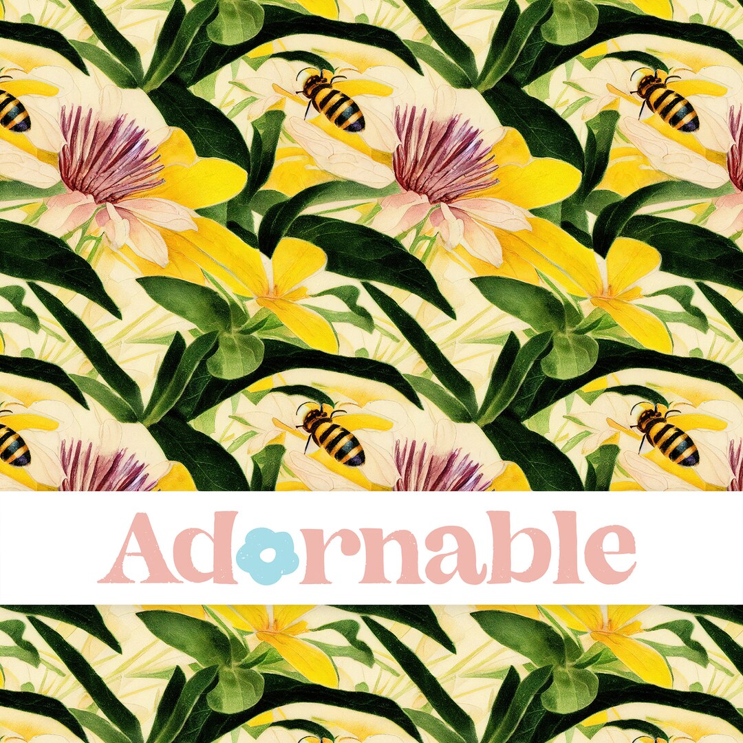 Spring Resting Bee Pattern, Honeybee Floral Background, Seamless ...