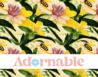Lente rustende bijenpatroon, honingbij bloemenachtergrond, naadloos patroon, herhaalpatroon, patroonbestand, digitaal papier, afdrukbaar
