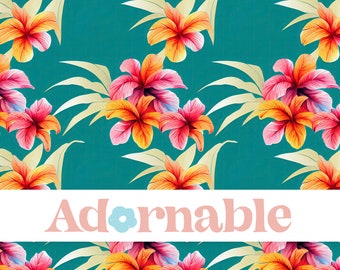 Summer Hawaiian Floral Pattern, Tropical Hibiscus Background, Seamless Pattern, Repeat Pattern, Pattern File, Digital Paper, Printable