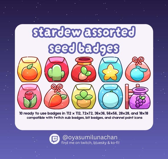 Assorted Seed Badges for Twitch Streamers - Stardew Valley