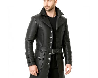 Men's Genuine Leather Gothic Trench Coat – Steampunk Duster Style