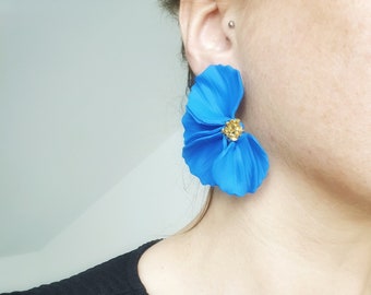 Half flower studs | Pacific blue| Polymer Clay Earrings | Statement | Lightweight | Durable | Handmade | Modern accessories | Trendy| botani