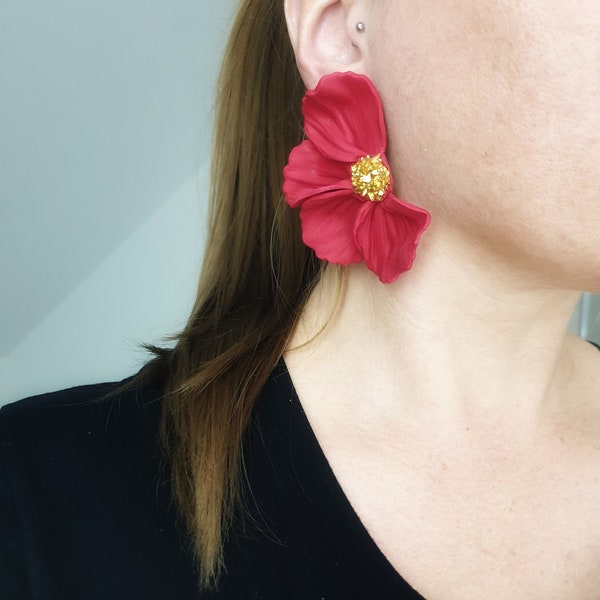 Half flower studs | Flowers | Polymer Clay Earrings | Statement | Lightweight | Durable | Handmade | Modern accessories | Trendy| botanic