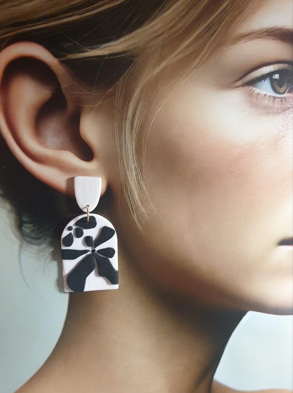 Hundcut Funky Flowers Statement Earrings Lightweight Gold Earings Everyday Wear Gift Idea clay Present Etsy
