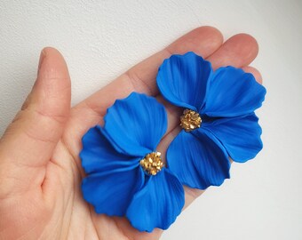 Half flower studs | Pacific blue| Polymer Clay Earrings | Statement | Lightweight | Durable | Handmade | Modern accessories | Trendy| botani